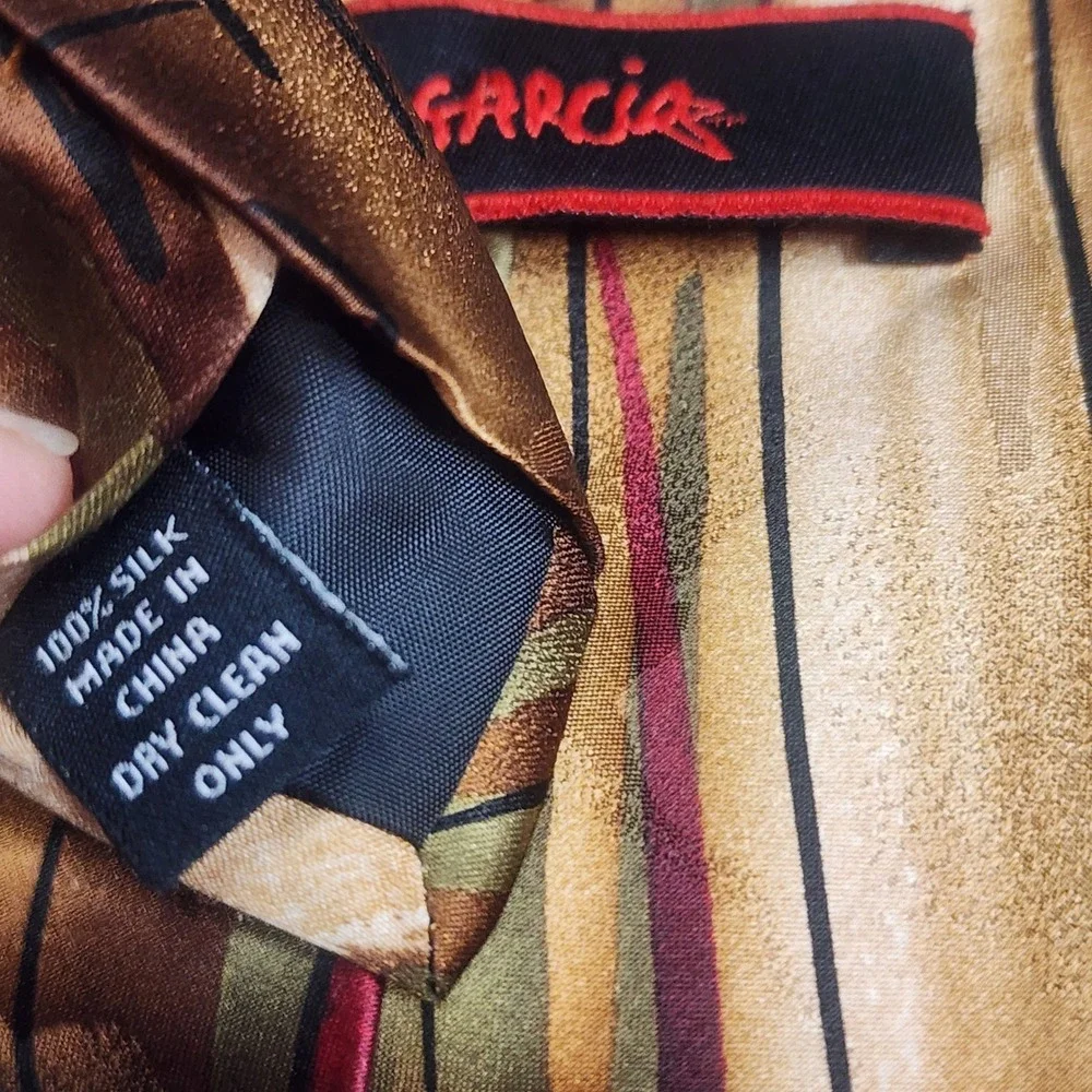J. Garcia‎ Silk Tie Gold Olive Abstract Art Grateful Dead Men's